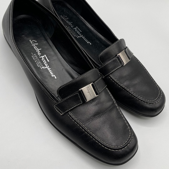 Salvatore Ferragamo Black Leather Loafers - Picture 1 of 9